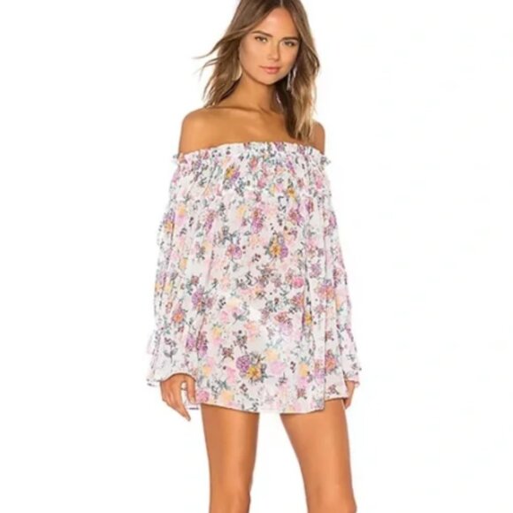 Tularosa REVOLVE Floral Mini Dress Off Shoulder Boho Romantic Tunic Top Size XS - Picture 1 of 14